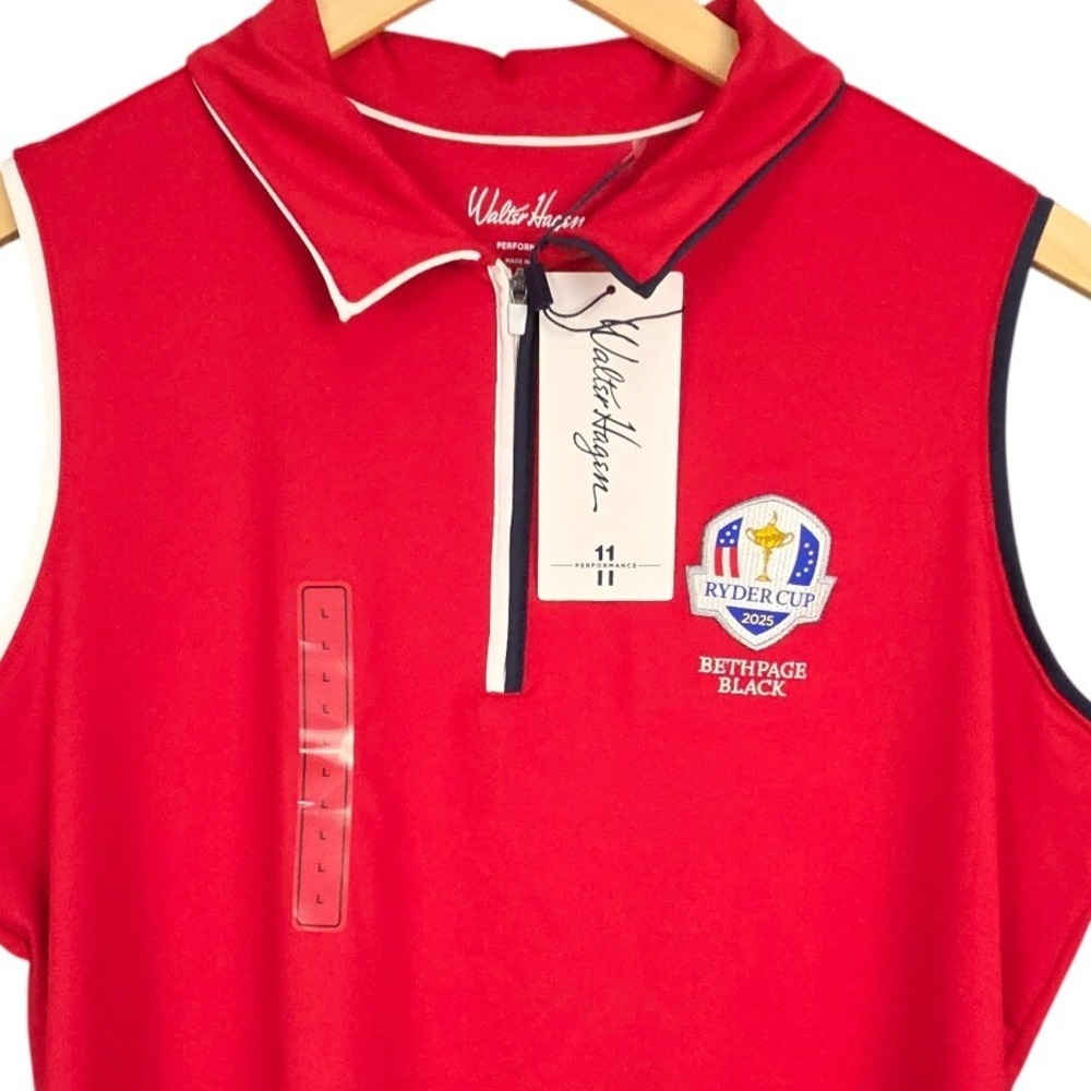 Walter Hagen Golf Polo Womens Large Red Ryder Cup Bethpage Black Sleeveless NWT